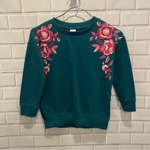 Gymboree Green Sweatshirt with Floral Embroidery/size S